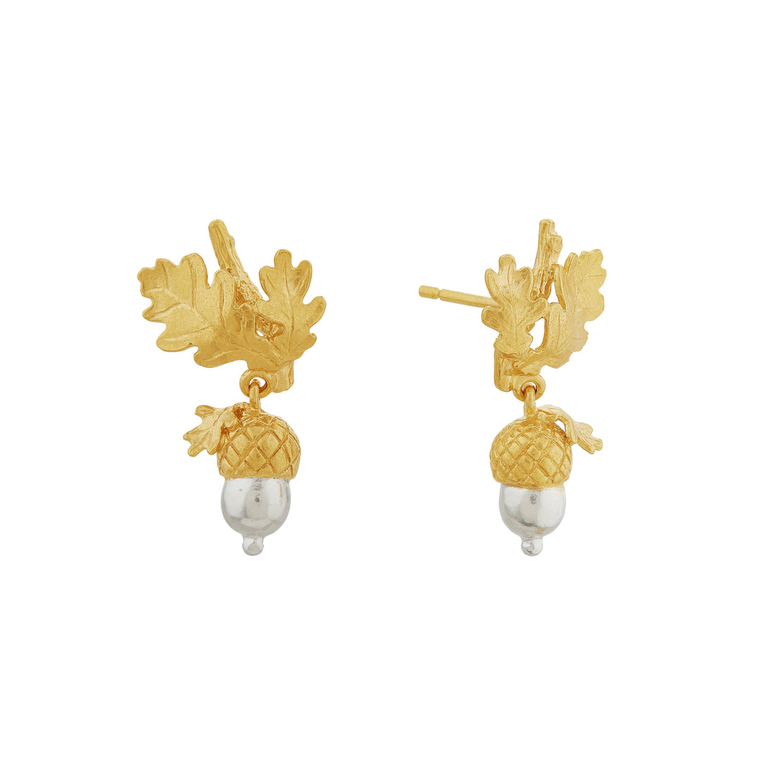 Close-up of sterling silver acorn with gold vermeil cap and oak branch