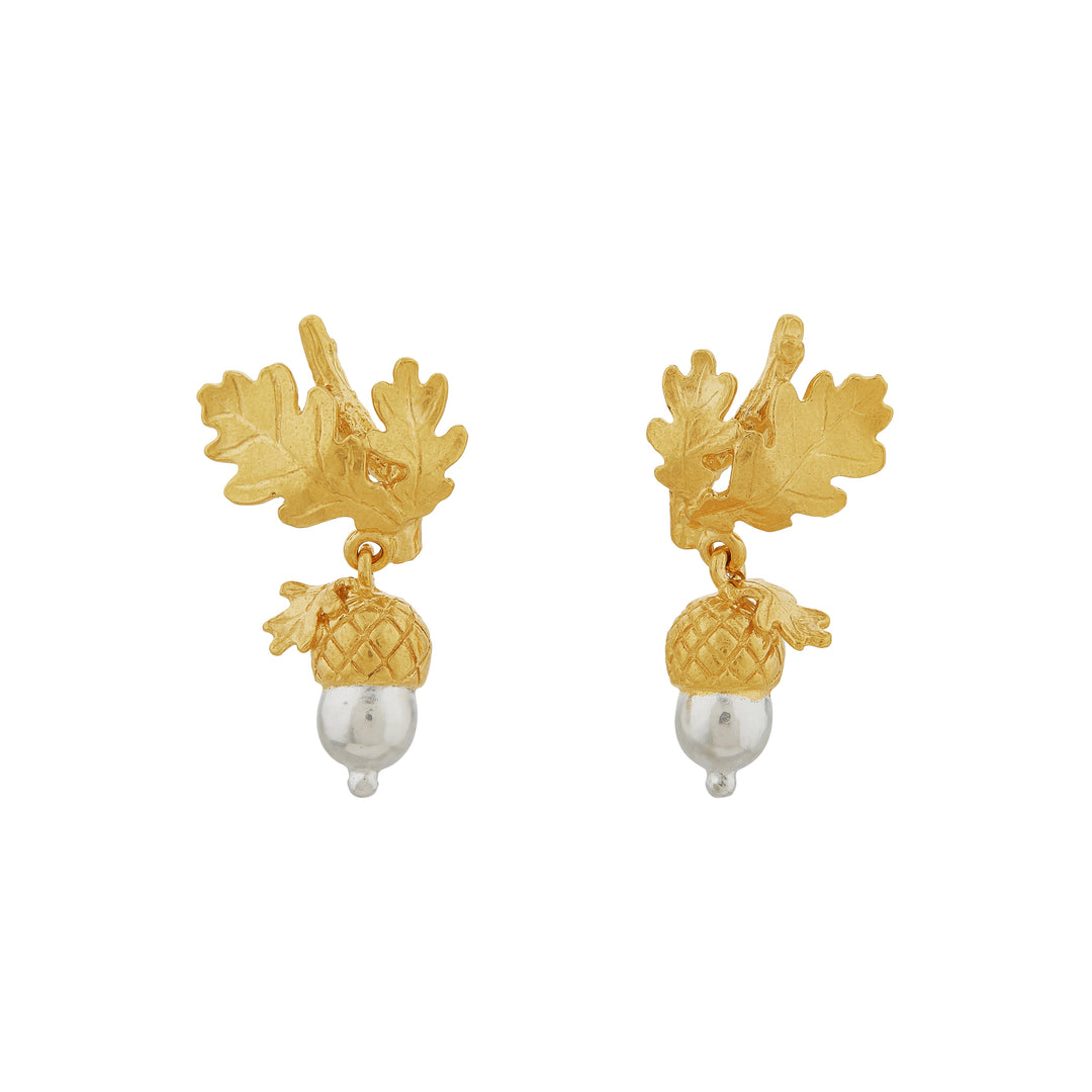 Acorn drop earrings by Alex Monroe in sterling silver and gold vermeil
