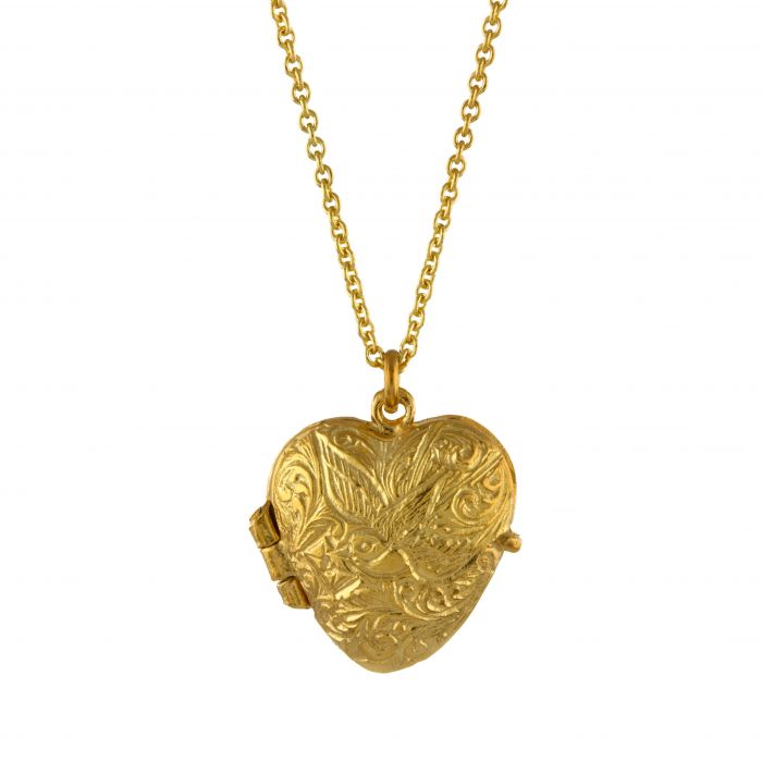 Bird and heart locket pendant with adjustable chain