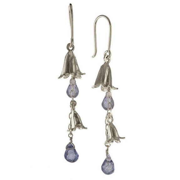 Bluebell iolite drop earrings by Alex Monroe in sterling silver
