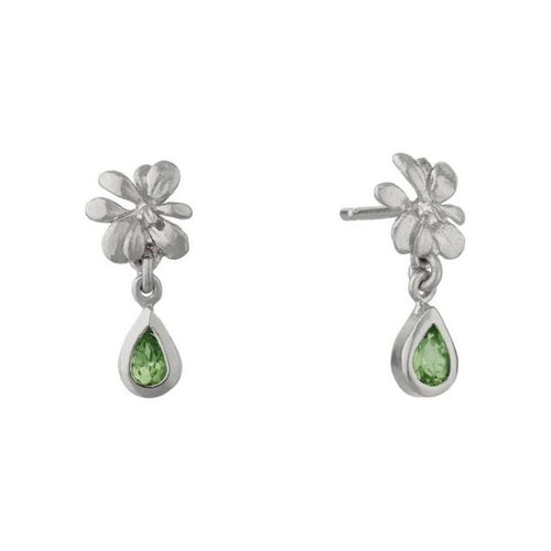 Peridot & Sterling Silver Drop Earrings - "Small Rosette"
