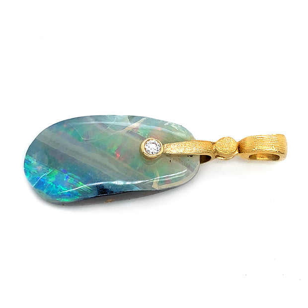 Opal, Diamond & Yellow Gold Pendant - "Sticks & Stones"