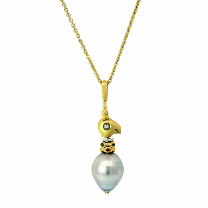 Tahitian Pearl & Multi-Tone Gold Pendant - "Fable Animals & Strange Characters"