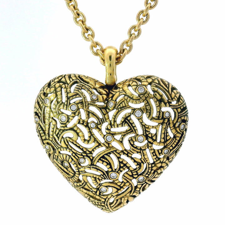 Large Gold Heart Pendant - "Tangled Love"