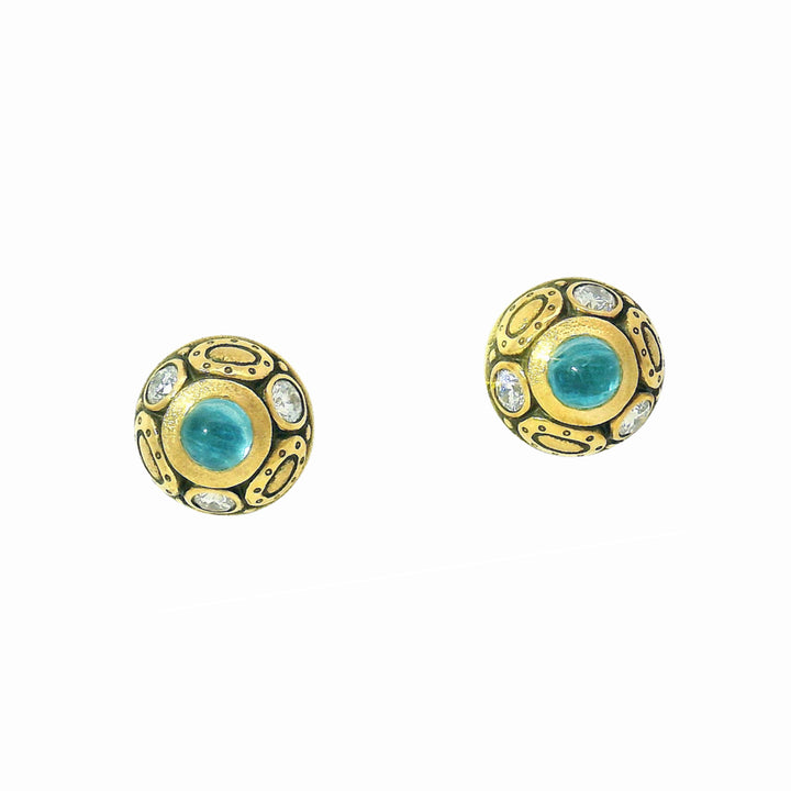 Paraiba Tourmaline Cabochon & Diamond Earrings - "Oval Work"