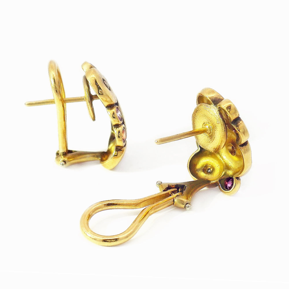 Multicolored Sapphire & Diamond Stud Earrings - "Orchard"