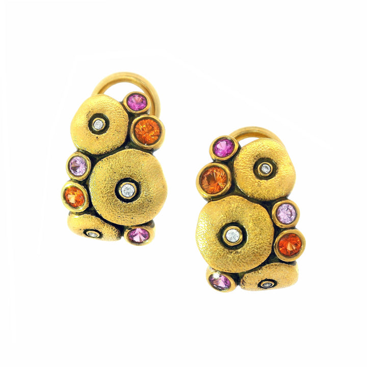 Multicolored Sapphire & Diamond Stud Earrings - "Orchard"