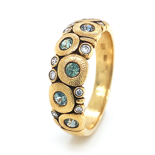 Green-Blue Montana Sapphire & Diamond Ring - "Candy"
