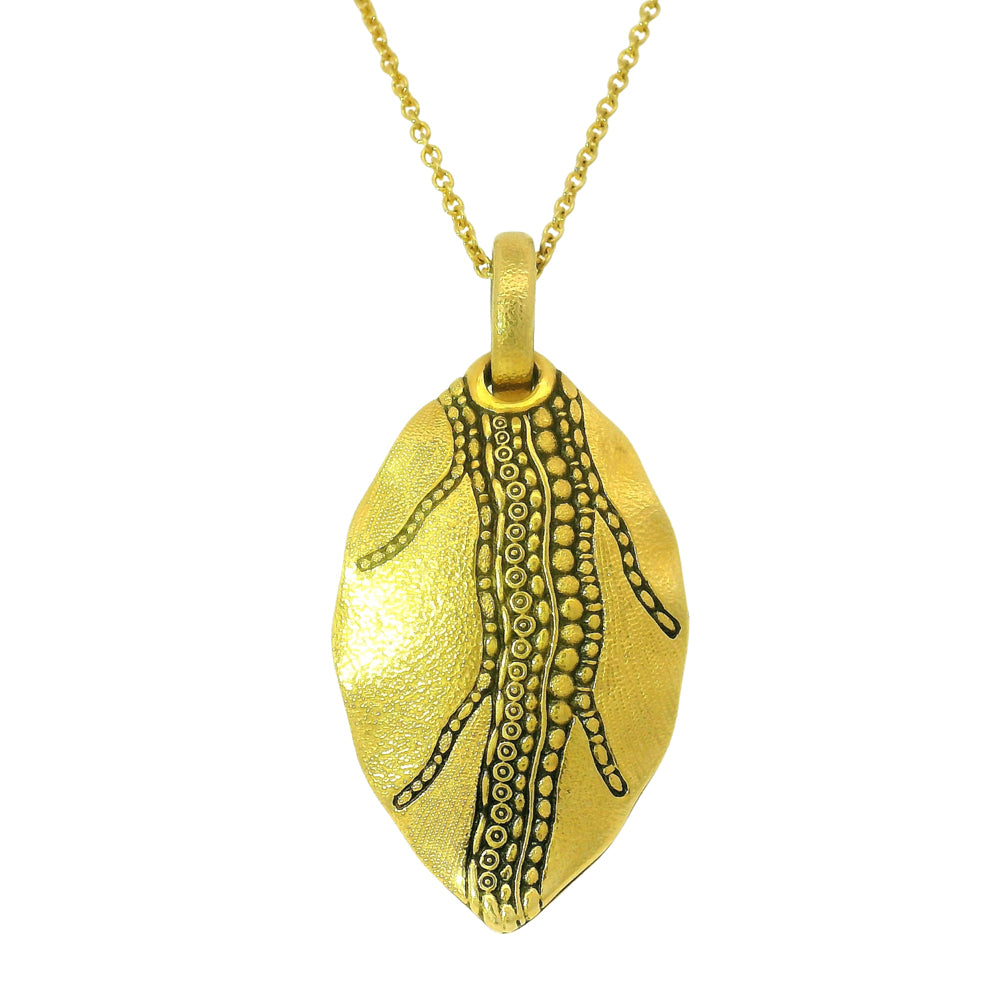 Yellow Gold Textured Pendant - "Leaf"