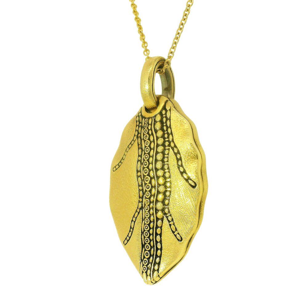 Yellow Gold Textured Pendant - "Leaf"