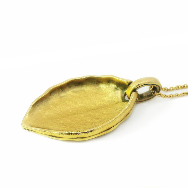 Yellow Gold Textured Pendant - "Leaf"