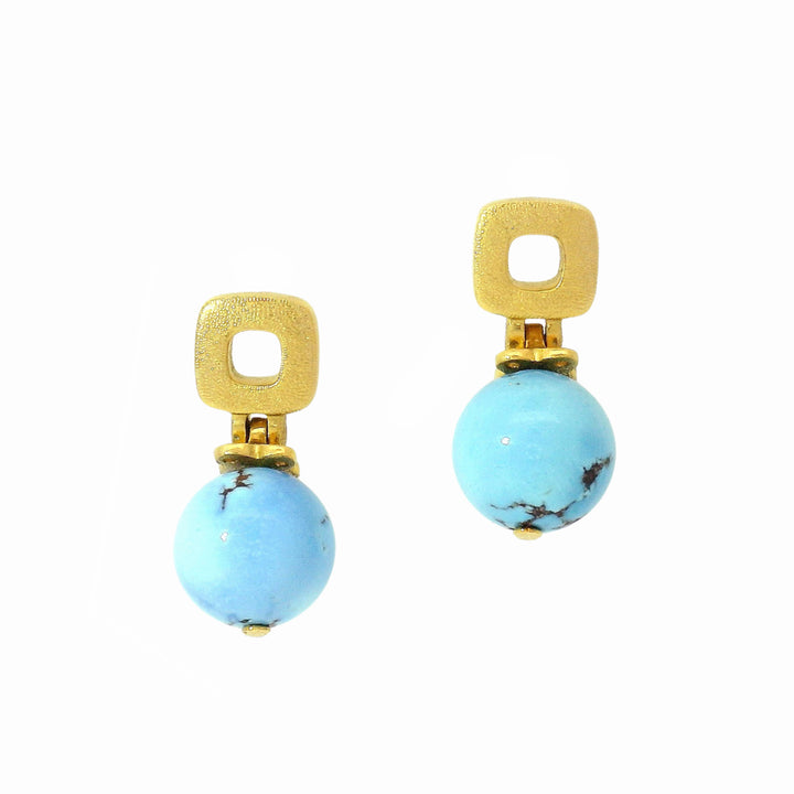 Kazakhstan Turquoise & Yellow Gold Earrings - "Windows"
