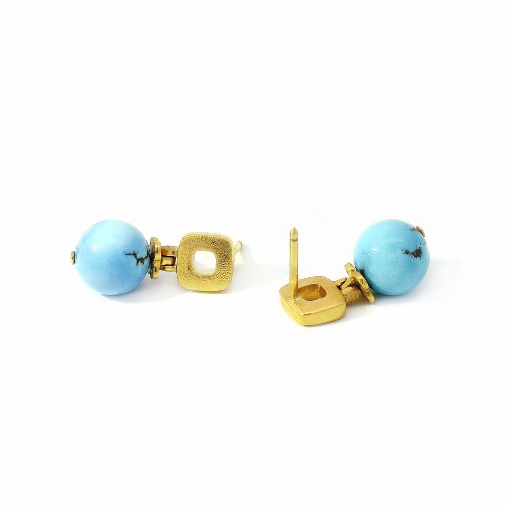 Kazakhstan Turquoise & Yellow Gold Earrings - "Windows"