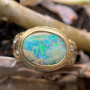 Alex Sepkus "J's Garden" 18K Yellow Gold & 2.79ct Australian Boulder Opal Bezel Ring with Side Diamonds Close Up 1
