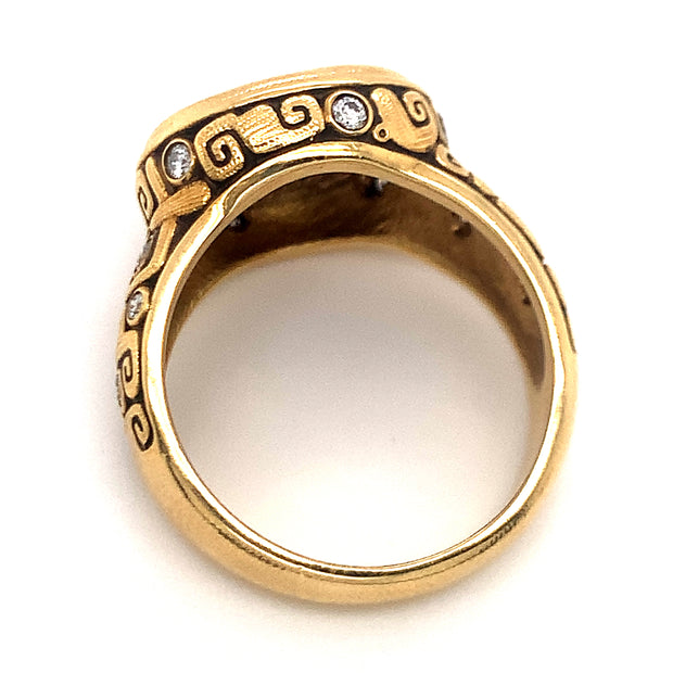 Alex Sepkus "J's Garden" 18K Yellow Gold & 2.79ct Australian Boulder Opal Bezel Ring with Side Diamonds Top
