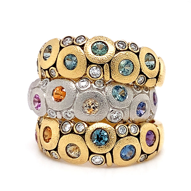 Green Montana Sapphire & Diamond Yellow Gold Domed Ring - "Candy"