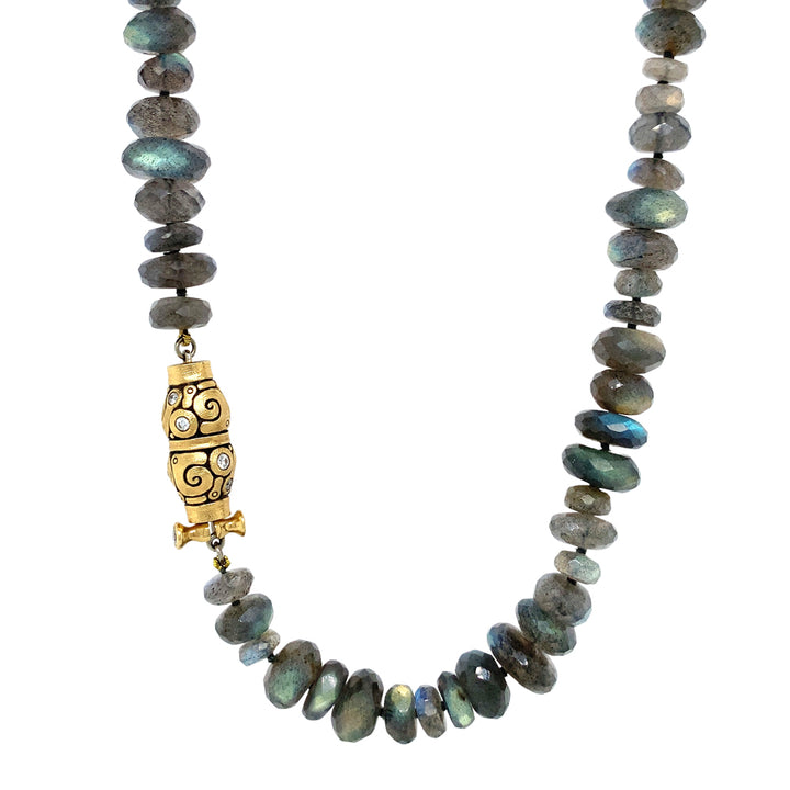 Labradorite Beaded Necklace & Diamond Clasp- "Seashell"