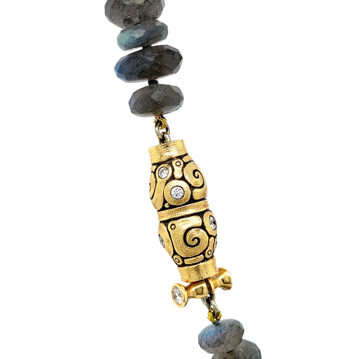 Labradorite Beaded Necklace & Diamond Clasp- "Seashell"