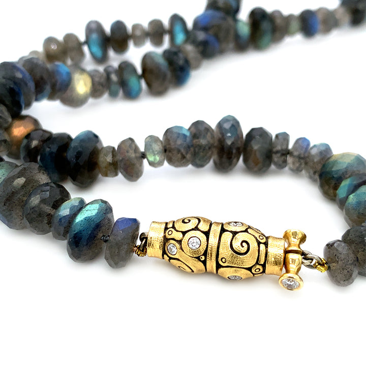 Labradorite Beaded Necklace & Diamond Clasp- "Seashell"