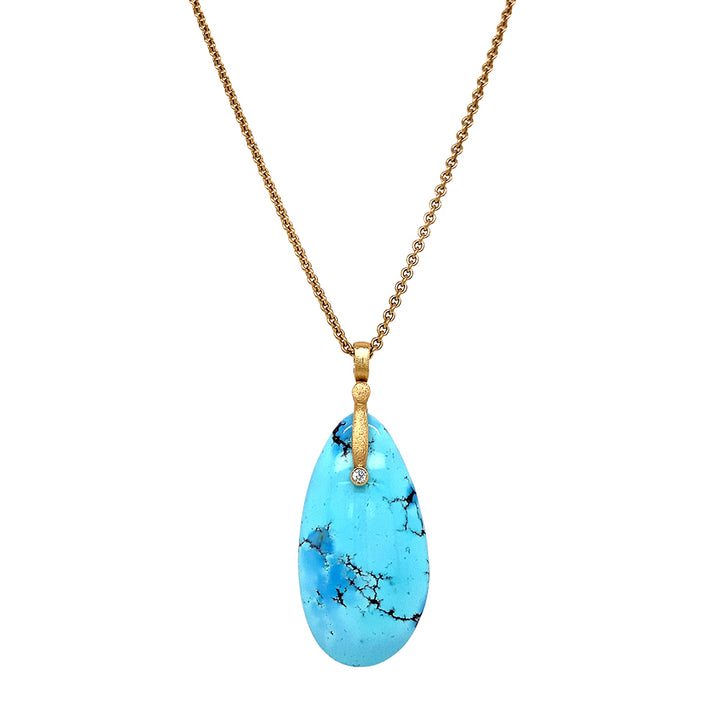 Kazakhstan Turquoise & Yellow Gold Pendant - "Sticks & Stones"