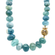 Graduated Aquamarine Bead Necklace with Gold & Diamond Closure - "Lilies"
