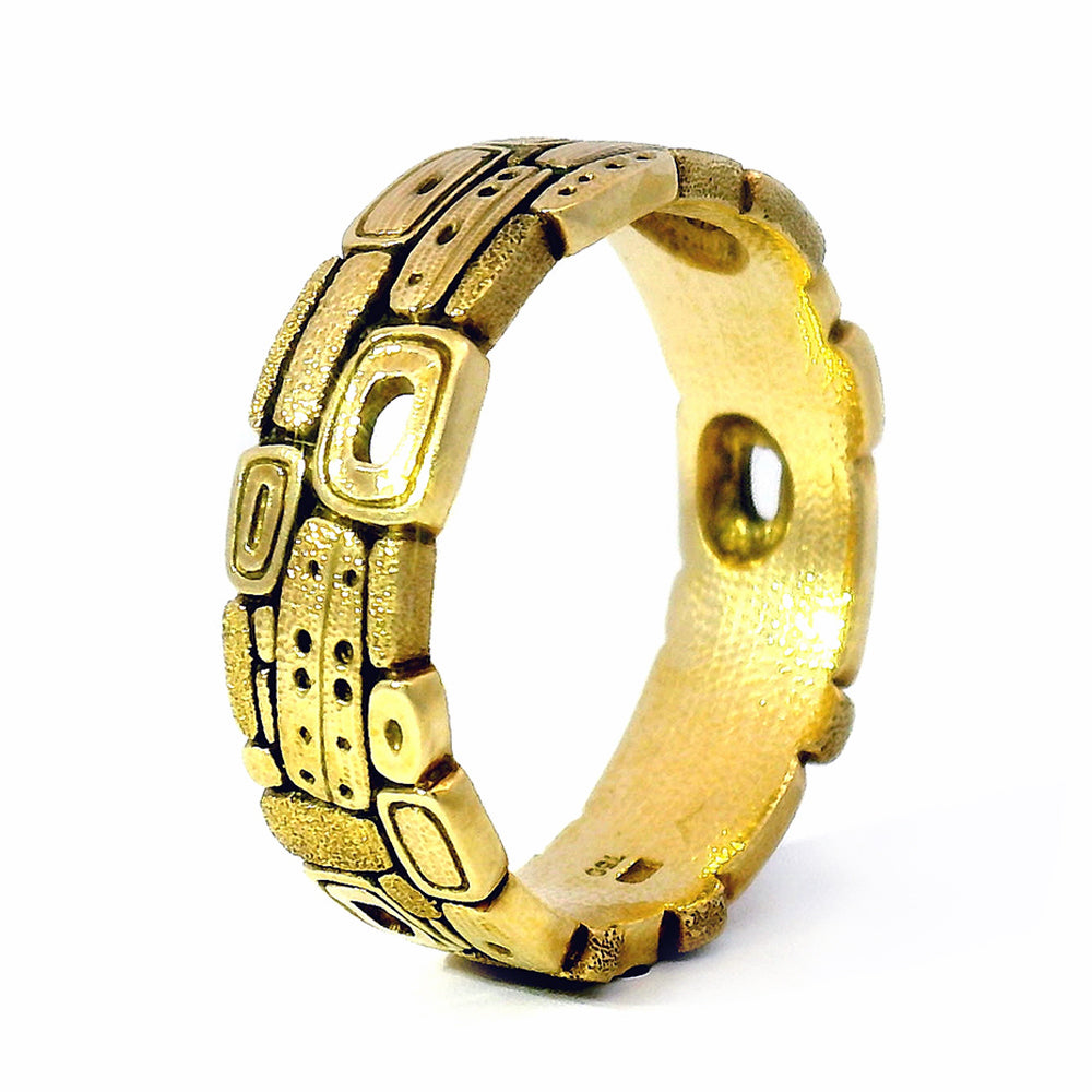 Textured 18K Yellow Gold Band - "Stone Barn"