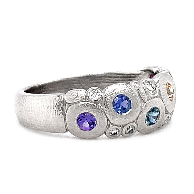 Montana Sapphire & Diamond Domed Platinum Ring - "Rainbow Candy"