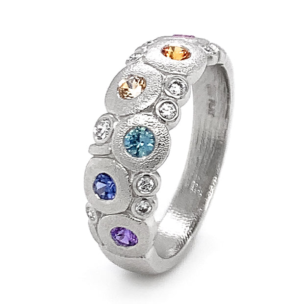 Montana Sapphire & Diamond Domed Platinum Ring - "Rainbow Candy"