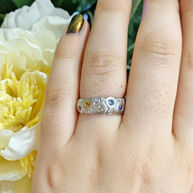 Montana Sapphire & Diamond Domed Platinum Ring - "Rainbow Candy"