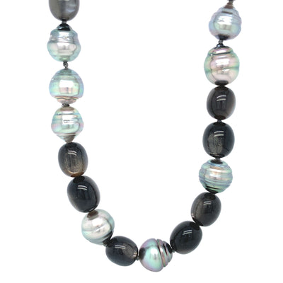 Tahitian Pearl & Moonstone Necklace with Vario Clasp - "Ta'aroa"