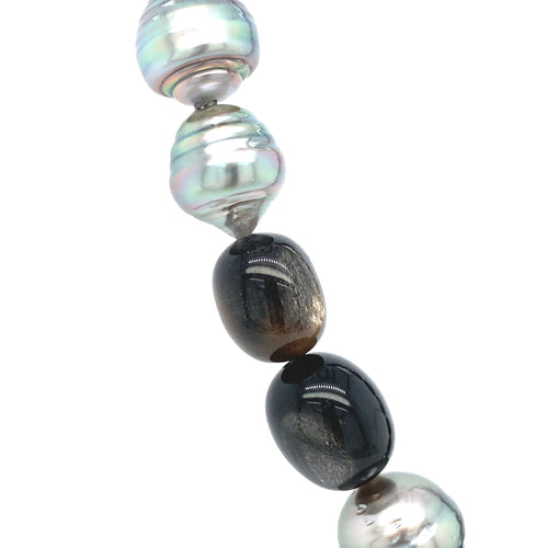 Tahitian Pearl & Moonstone Necklace with Vario Clasp - "Ta'aroa"