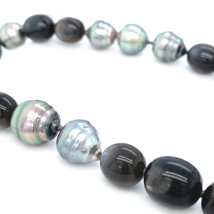 Tahitian Pearl & Moonstone Necklace with Vario Clasp - "Ta'aroa"