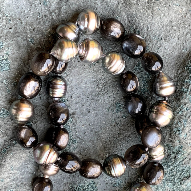 Tahitian Pearl & Moonstone Necklace with Vario Clasp - "Ta'aroa"