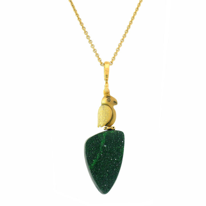 Uvarovite Garnet & Yellow Gold Pendant - "Fable Animals & Strange Characters"