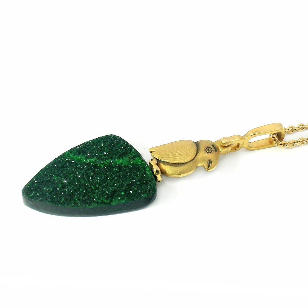 Uvarovite Garnet & Yellow Gold Pendant - "Fable Animals & Strange Characters"