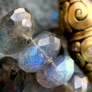 Labradorite Beaded Necklace with Diamond Clasp- "Seashell"