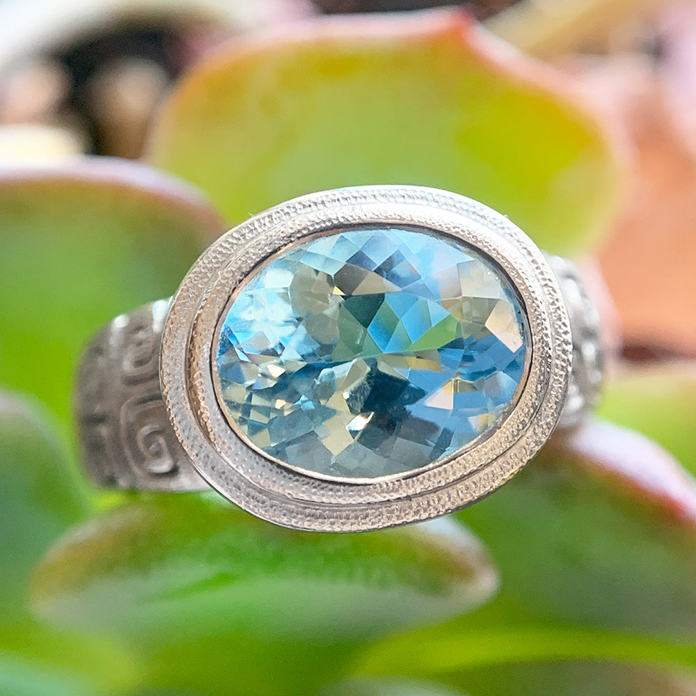 Platinum & Aquamarine Bezel Ring - "J's Garden"