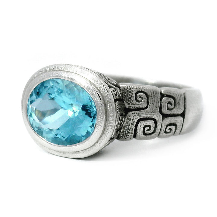 Platinum & Aquamarine Bezel Ring - "J's Garden"