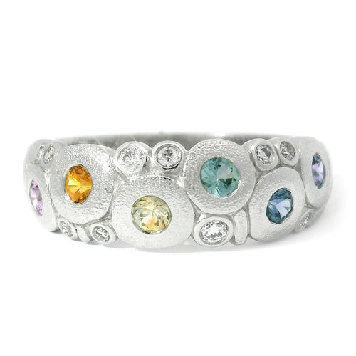 Montana Sapphire & Diamond Domed Platinum Ring - "Rainbow Candy"