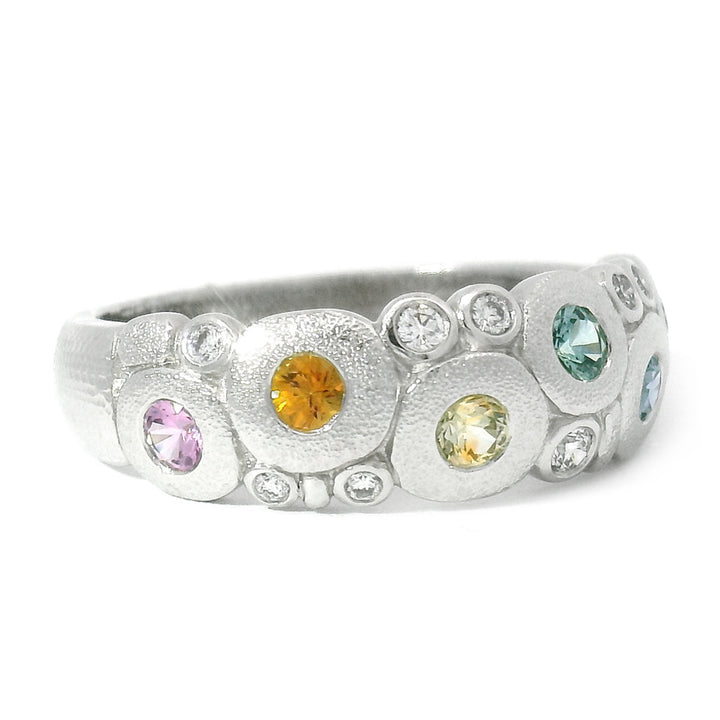 Montana Sapphire & Diamond Domed Platinum Ring - "Rainbow Candy"