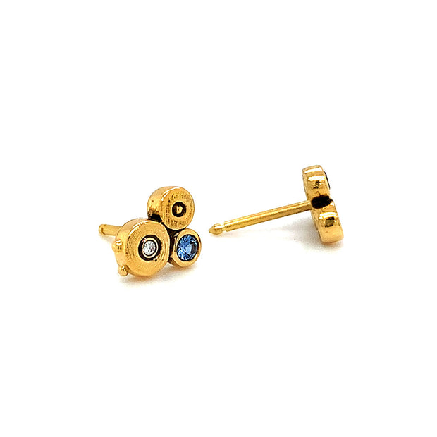 Yogo Sapphire & Diamond Yellow Gold Stud Earrings - "Ocean"