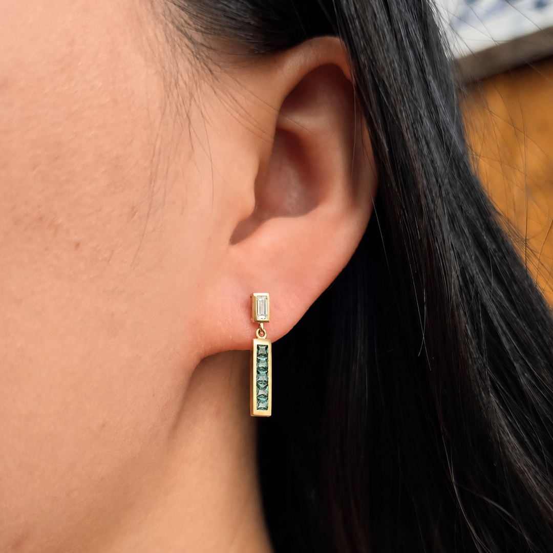 Alexandrite & Diamond Drop Earrings - "Lumea Bars"