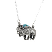 Sterling Silver & Turquoise Cabochon Necklace - "American Buffalo"