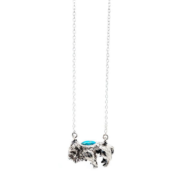 Sterling Silver & Turquoise Cabochon Necklace - "American Buffalo"