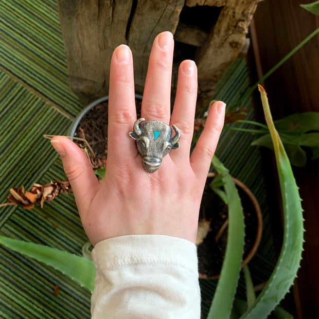 Sterling Silver & Turquoise Statement Ring - "Bison"