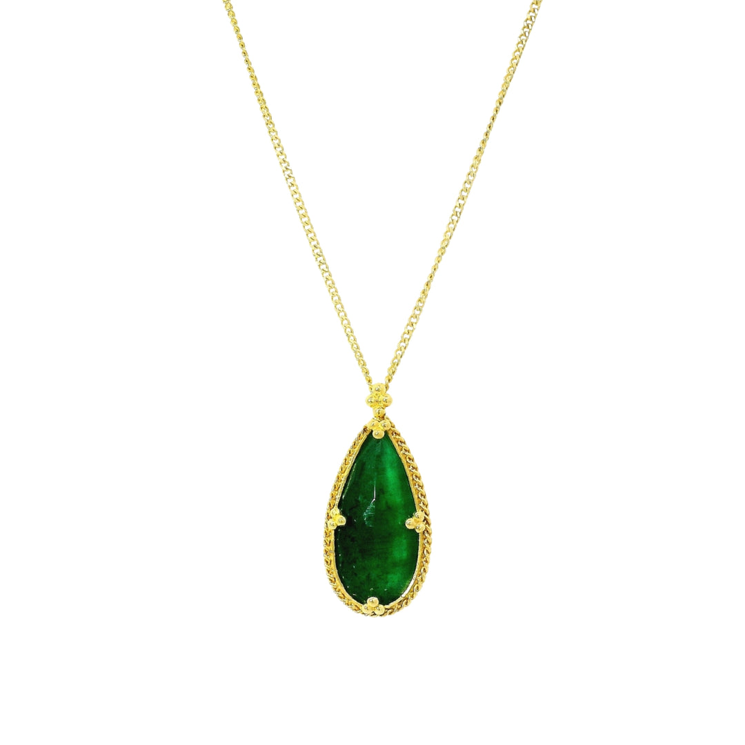 Greenwake pear-shaped emerald necklace by Amáli in 18K gold