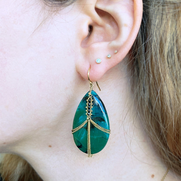 One-of-a-Kind Opal & Petrified Wood Draped Earrings - "Into Oz"