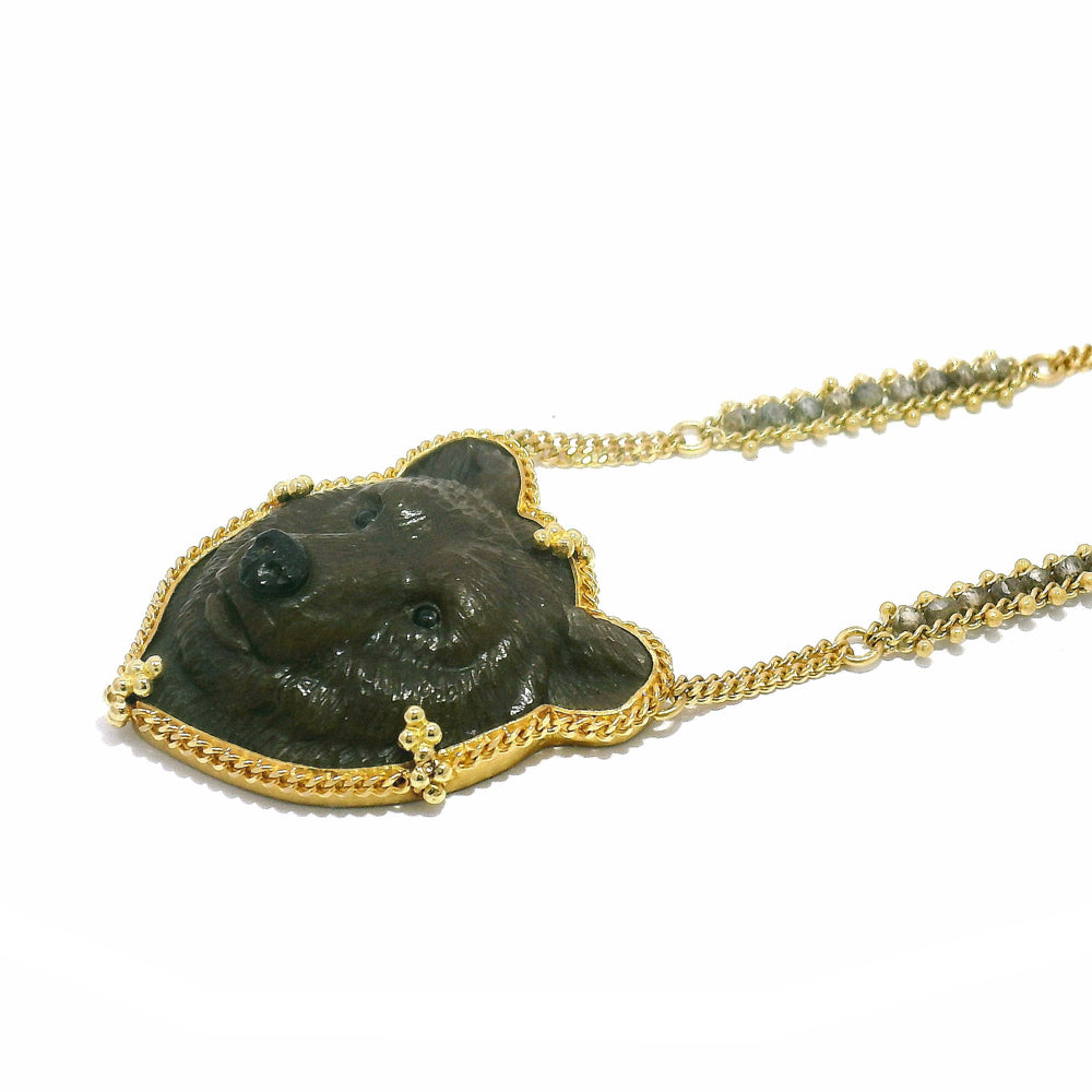 One-of-a-Kind Jasper, Onyx & Diamond Necklace - "Grizzly 399"