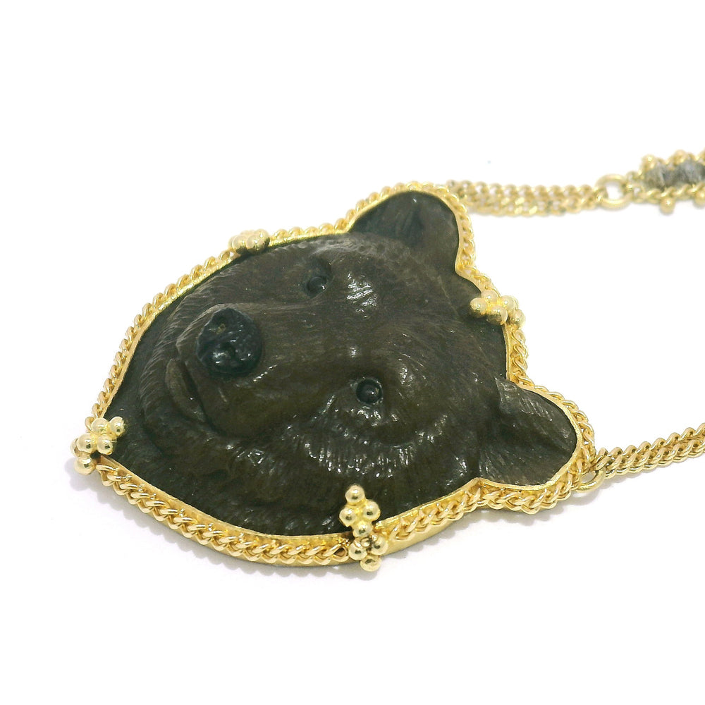 One-of-a-Kind Jasper, Onyx & Diamond Necklace - "Grizzly 399"