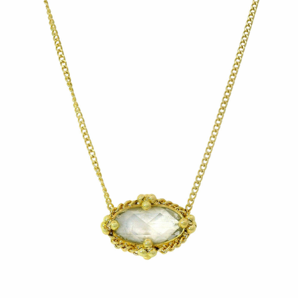 Elongated moval diamond pendant with warm rose-cut shimmer
